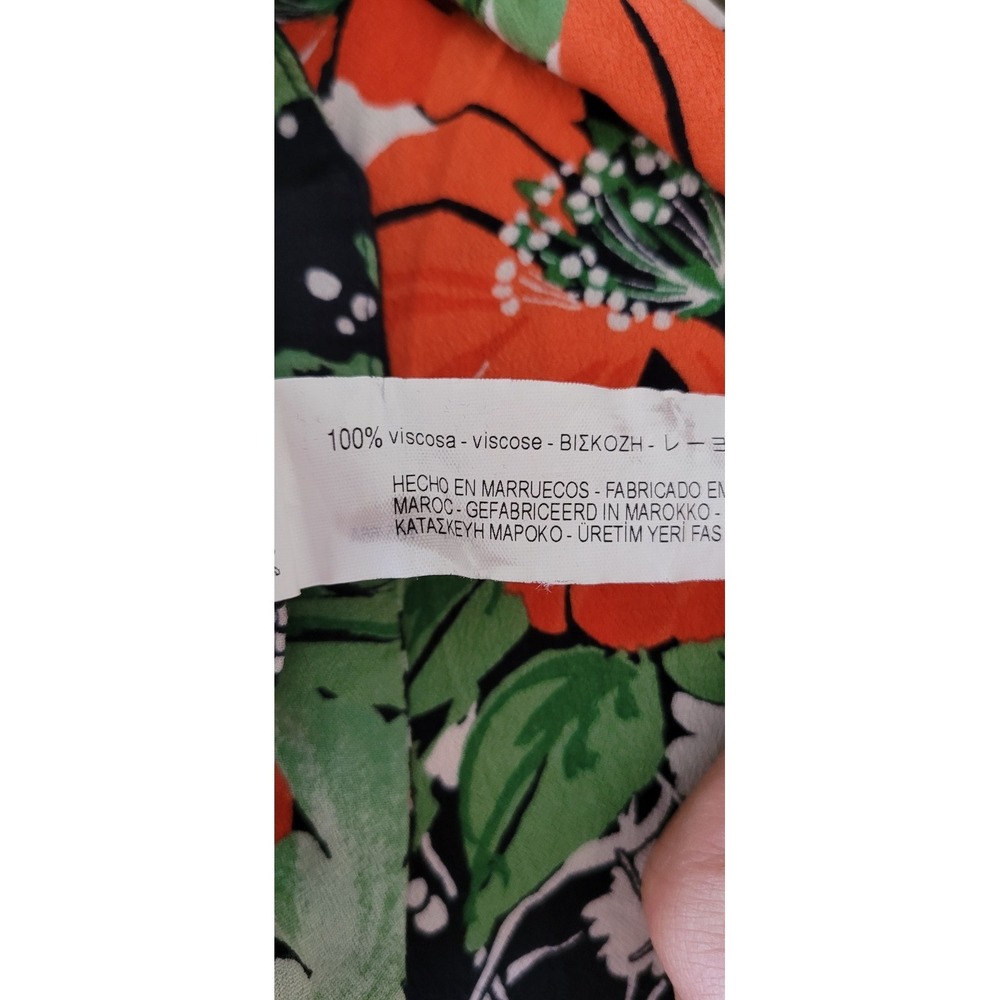 Zara Basic Floral Pants Women Size S Black Orange Green Wide Leg Trousers - Picture 4 of 5